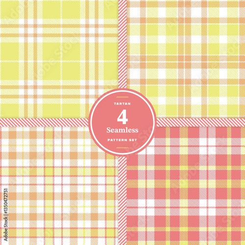 Modern Cream Bisque & Bright Canary Seamless Tartan Fabric Design Set of 4