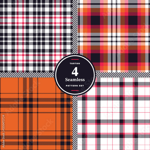 Dusty Rose Tartan patterns fabric texture. Modern Cream Bisque Seamless Tartan Set of 4