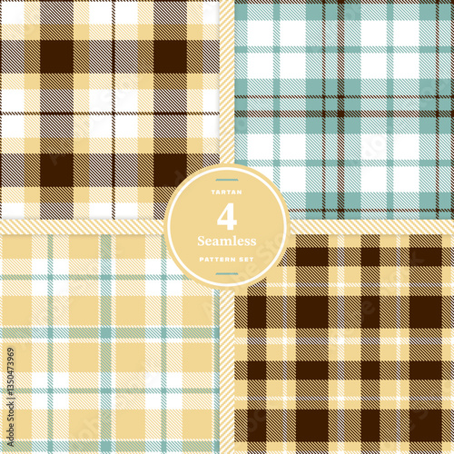 Modern Cream Bisque & Vibrant Red Seamless Tartan Fabric Design Set of 4