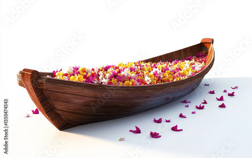 Songkran Wooden Thai Boat Filled with Water and Flowers