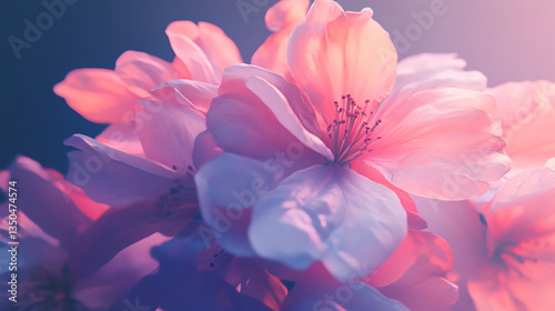 Close-up of delicate cherry blossoms in soft pastel colors, creating a serene atmosphere