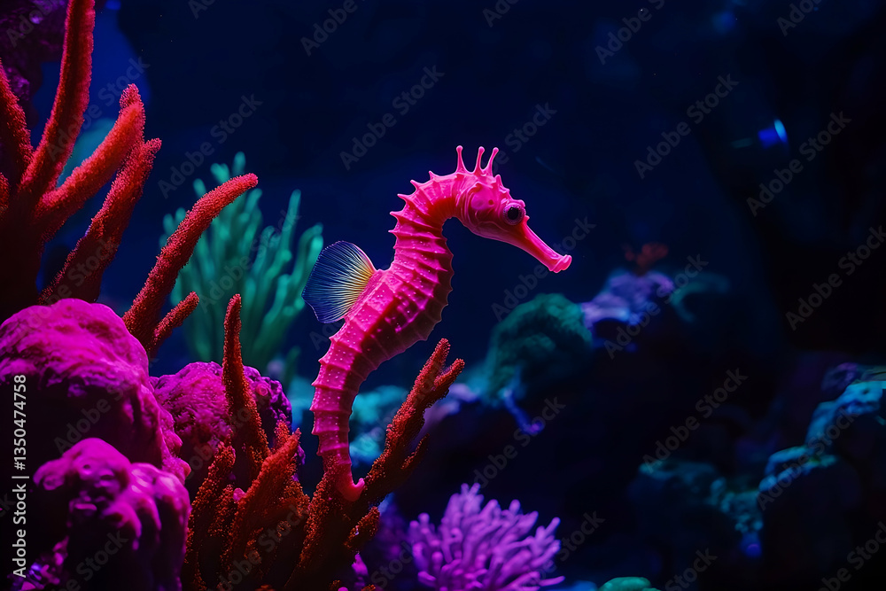 Obraz premium Pink Seahorse in Aquarium Coral Reef