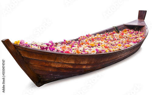 Traditional Thai Boat with Floating Flowers for Songkran