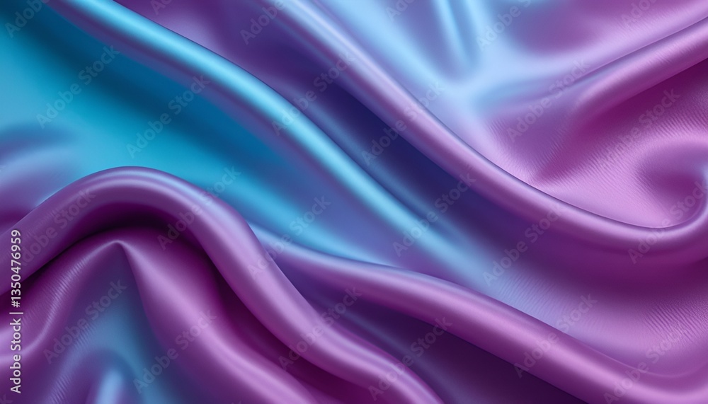 Close up of draped silk fabric with shades of blue and purple creating soft waves and folds texture Close up of draped silk fabric with shades of blue and purple creating soft waves and folds texture