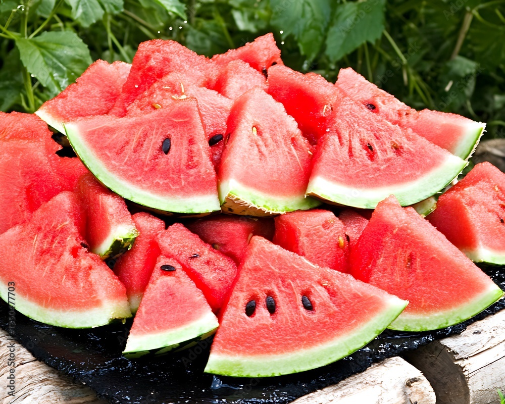 Sliced Watermelon Outdoors for Summer Feast. Sliced Watermelon Outdoors for Summer Feast.
