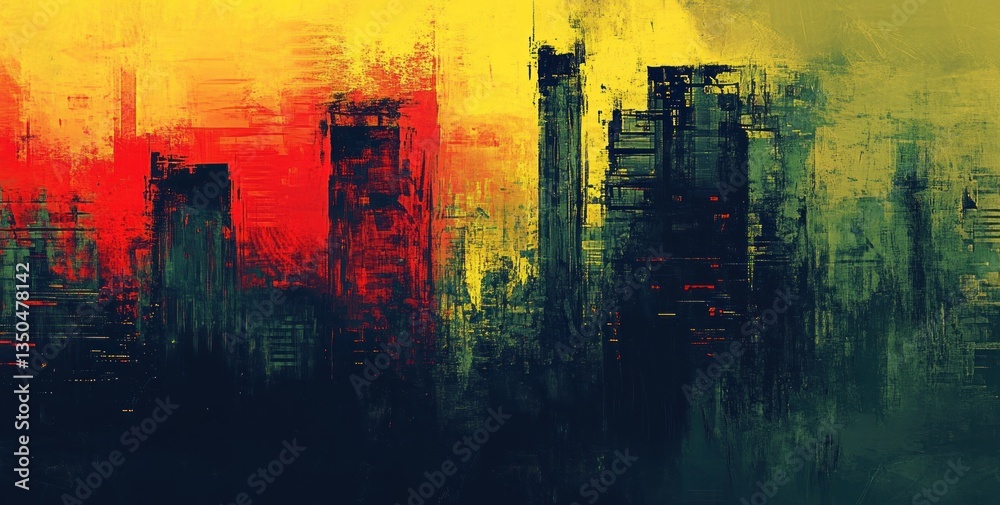 Obraz premium Abstract city skyline painted in a bold and vibrant style