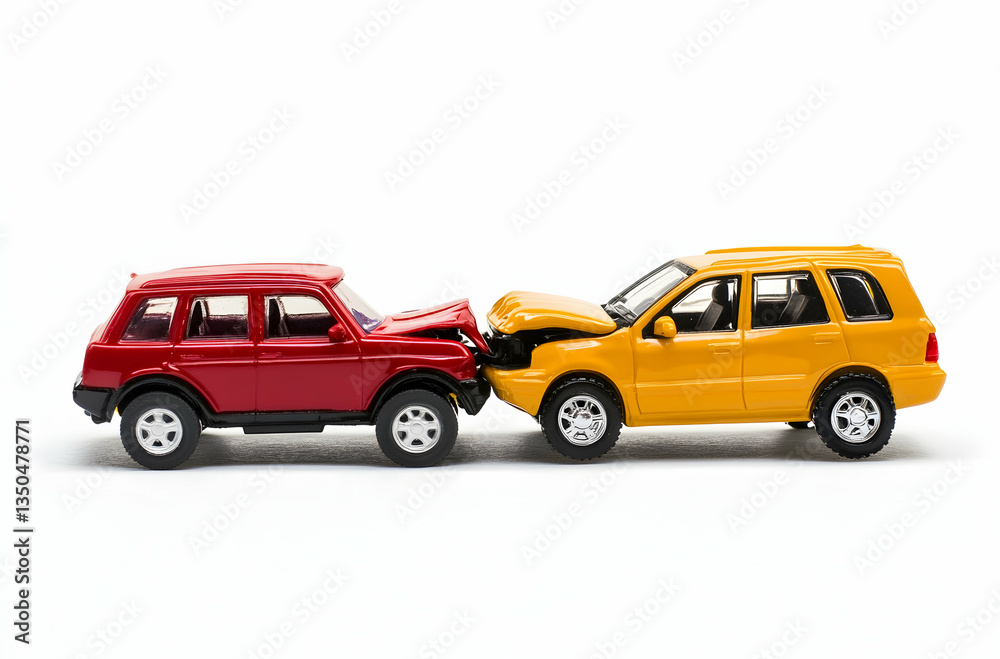 Collision Of Red And Yellow Toy Vehicles On A White Surface With Focused Lighting-Focus On Impact And Details-Creative Studio Photography-Toy Cars Accident Scene On White Surface Collision Of Red And Yellow Toy Vehicles On A White Surface With Focused Lighting-Focus On Impact And Details-Creative Studio Photography-Toy Cars Accident Scene On White Surface