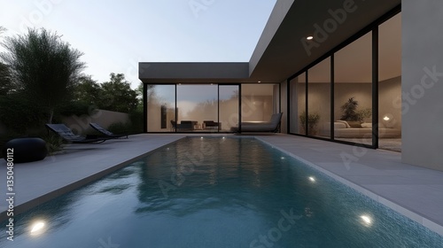 Wallpaper Mural Modern home exterior with pool.  Tranquil backyard oasis.  Sleek design and glass walls Torontodigital.ca