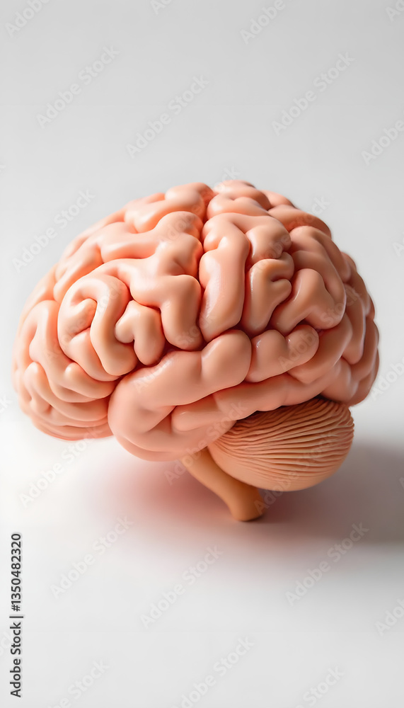 Detailed 3D rendering of a human brain in soft pastel pink tones, isolated on a light background. Detailed 3D rendering of a human brain in soft pastel pink tones, isolated on a light background.