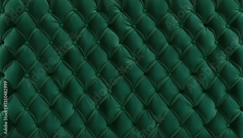 Luxurious emerald green tufted velvet upholstery fabric.