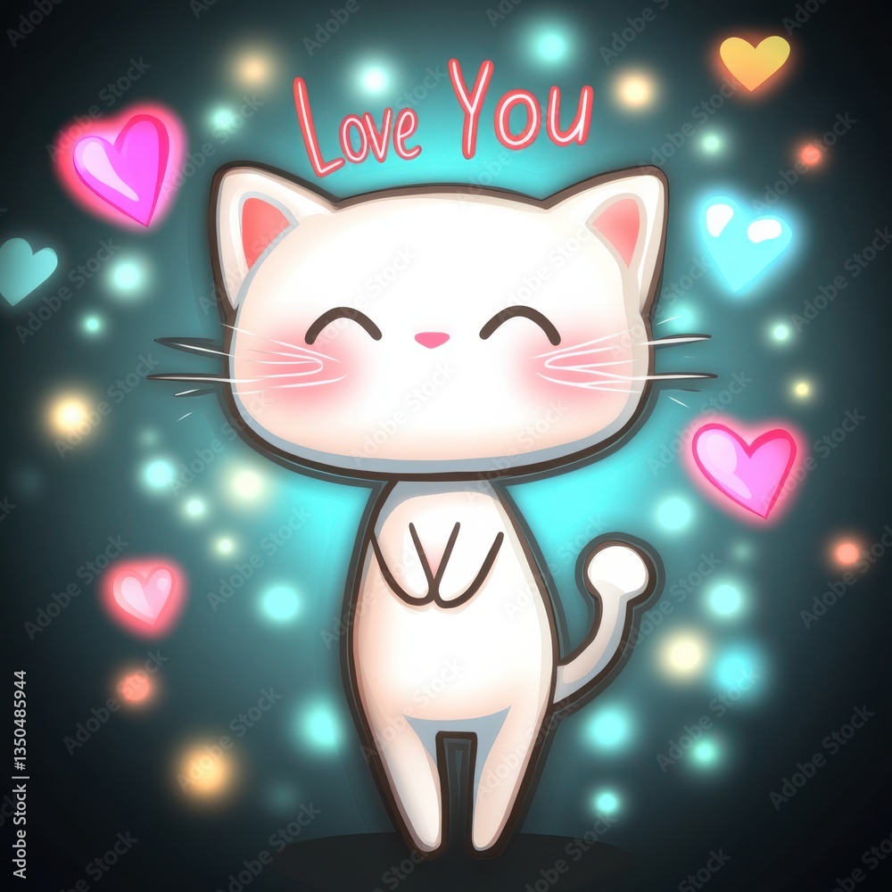Cartoon cat with front paws raised and text that says 'Love You' Cartoon cat with front paws raised and text that says 'Love You'