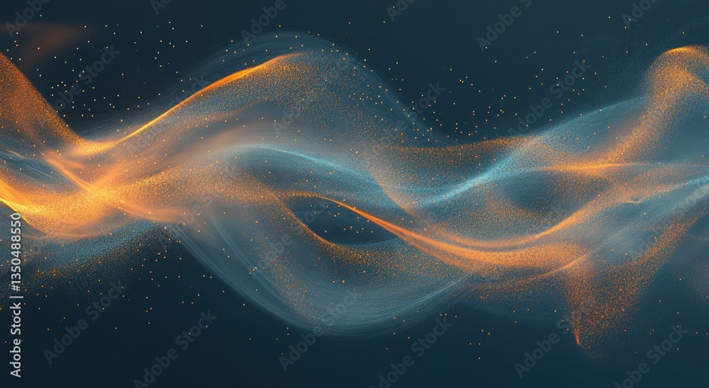 Abstract image featuring flowing waves of colorful glowing particles Abstract image featuring flowing waves of colorful glowing particles