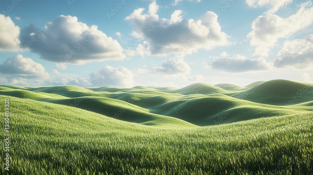 Obraz premium Lush green farmland under sky with scattered clouds