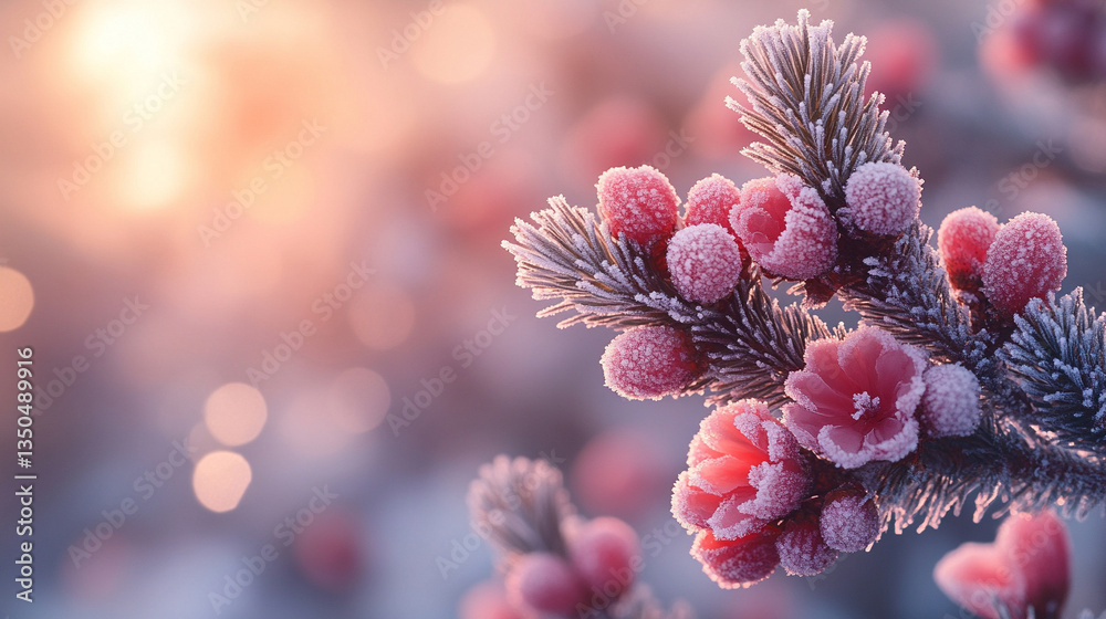 A pine tree stands adorned with delicate frost, its branches covered in intricate ice formations, evergreen needles glistening in winter, offering a stunning, colorful display of nature's beauty A pine tree stands adorned with delicate frost, its branches covered in intricate ice formations, evergreen needles glistening in winter, offering a stunning, colorful display of nature's beauty