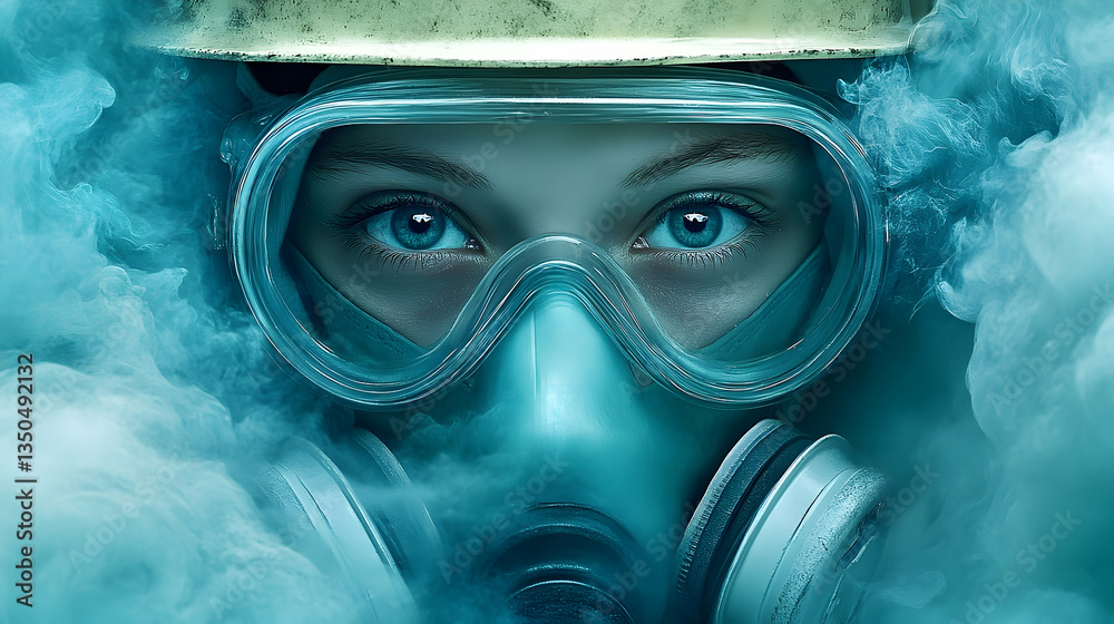 Woman in Hazmat Suit, Toxic Smoke, Close-up Woman in Hazmat Suit, Toxic Smoke, Close-up
