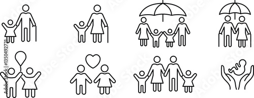 Family & Childcare Icons Set or Protection, Love, and Togetherness.