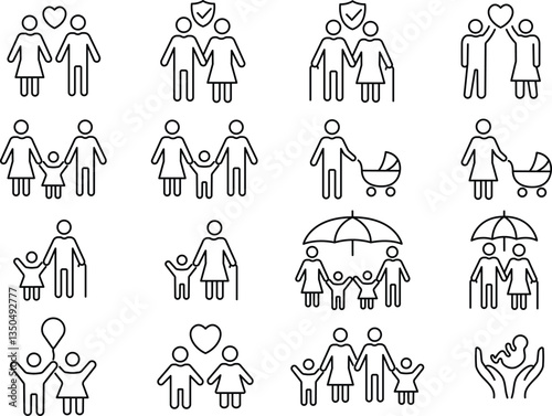 Family and Relationship Icon Set for Love, Parenting, and Protection.