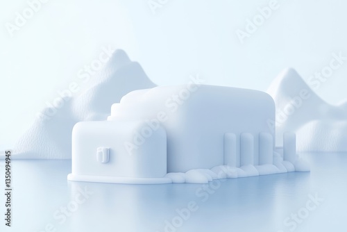Minimalist, white building on a plain landscape.  Soft, sculpted forms, serene and tranquil