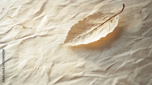 Dried leaf on wrinkled paper