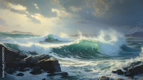 A photo of a striking contemporary seascape oil paint