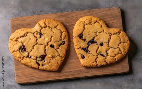 Two Heart-Shaped Peanut Butter Cookies with Jam