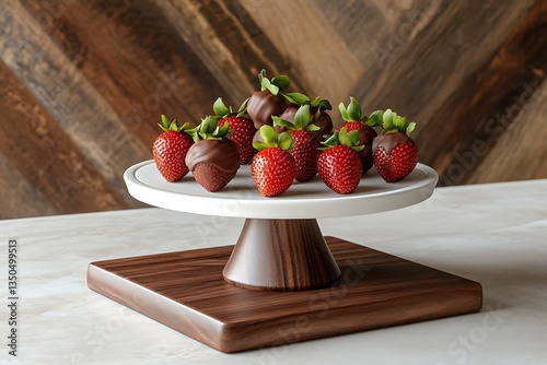 Chocolate Covered Strawberries on a Wooden Stand