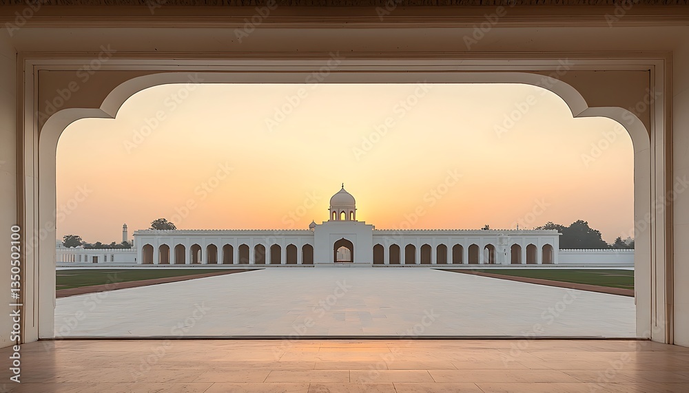 Fototapeta premium Sunrise Temple View for Architectural Symmetry.