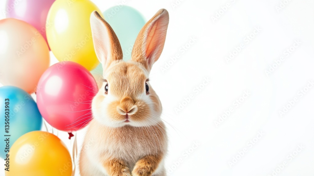 Obraz premium Colorful Bunny with Balloons for Easter Celebration