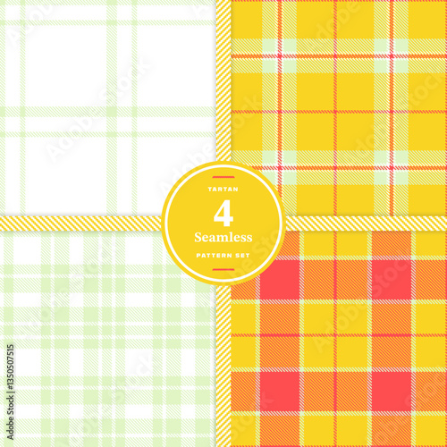 Modern Cream Bisque & Bright Canary Seamless Tartan Fabric Design Set of 4