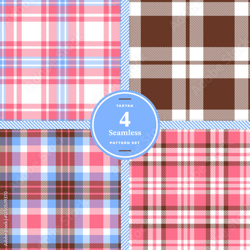 Ivory White Tartan patterns fabric texture. Modern Cream Bisque Seamless Tartan Set of 4