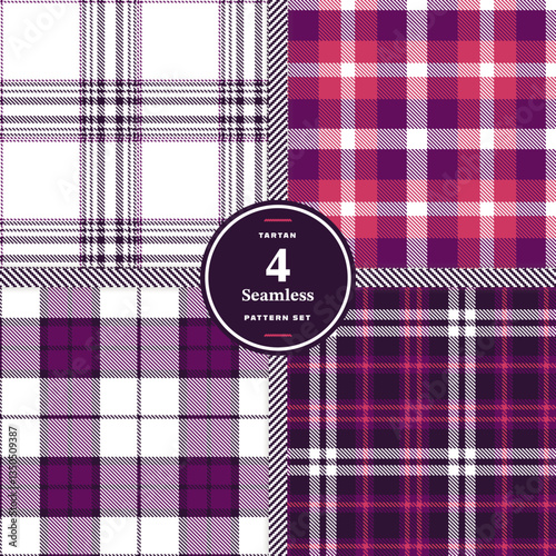 Plaid pattern seamless. Cream Bisque & Rustic Auburn Tartan Fabric Design. Set of 4