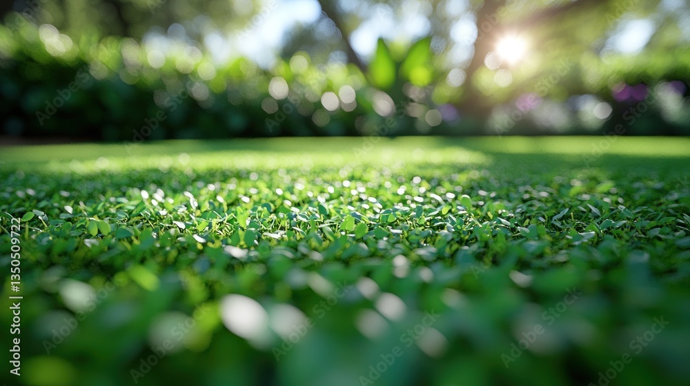 Naklejka premium Lush Green Grass Close-Up in a Sunny Garden