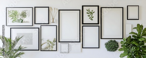 Bright family room wall mockup with multiple frames and cheerful decor elements
