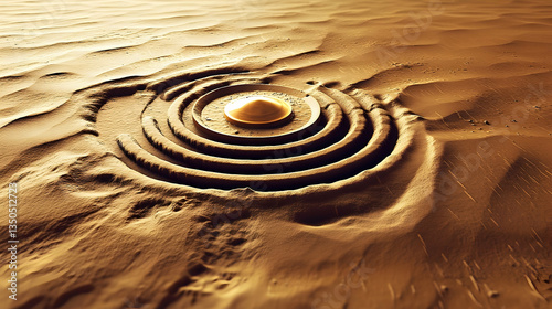 Golden sand circle design in desert
