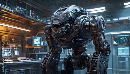 AI-Powered Autonomous Security Bot With Carbon Fiber In Futuristic Laboratory