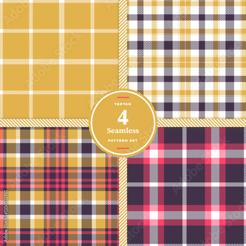 Cream Bisque Seamless Tartan with Mellow Amber accents Fabric Design Set of 4