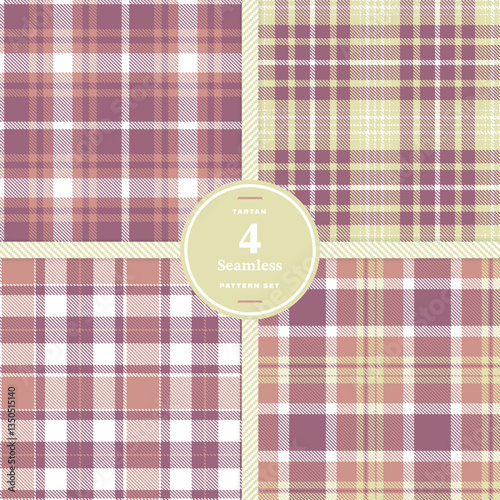 Dark Mustard Tartan patterns fabric texture. Modern Cream Bisque Seamless Tartan Set of 4