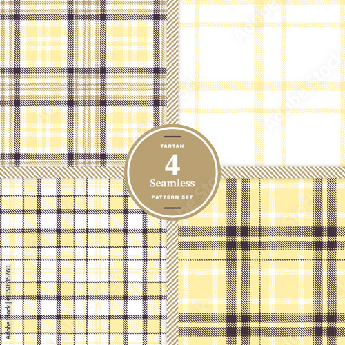 Modern Seamless Tartan featuring Dark Mustard and Cream Bisque Fabric Design Set of 4