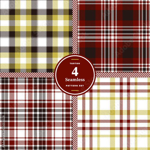 Modern Seamless Tartan featuring Rich Saffron and Cream Bisque Fabric Design Set of 4
