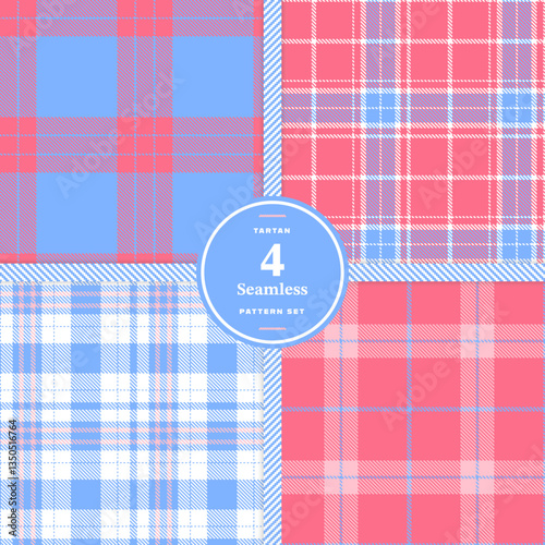 Sandy Beige and Cream Bisque Seamless Tartan Fabric Design Set of 4