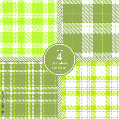 Modern Seamless Tartan featuring Smoky Charcoal and Cream Bisque Fabric Design Set of 4