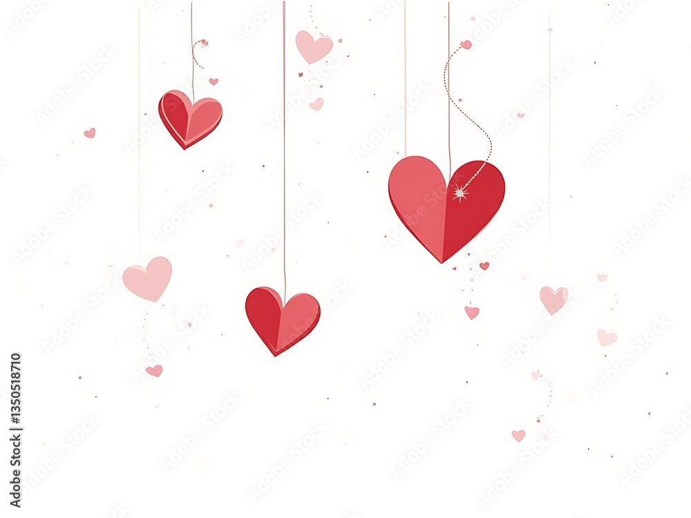 Minimalist Love-Themed Design with Suspended Heart Shapes Minimalist Love-Themed Design with Suspended Heart Shapes