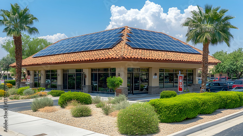 Solar-powered storefront in desert landscaping