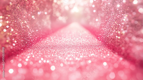 Shimmering pink glitter pathway illuminated by soft light, creating a dreamy atmosphere for celebrations