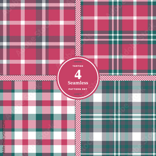 Modern Sandy Beige & Cream Bisque Seamless Tartan Fabric Design Set of 4