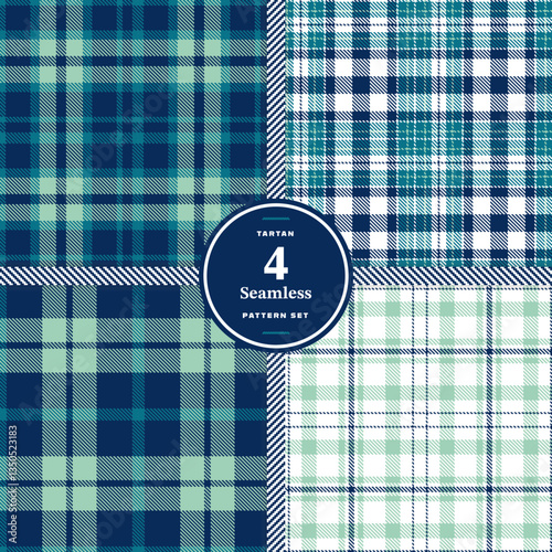 Modern Seamless Tartan featuring Cream Bisque and Pastel Buttercream Fabric Design Set of 4