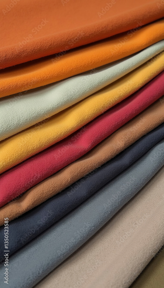 Layers of suede in rich, multicolored shades create a stunning display. Each piece brings unique textures and warmth, perfect for various design inspirations Generative AI Layers of suede in rich, multicolored shades create a stunning display. Each piece brings unique textures and warmth, perfect for various design inspirations Generative AI