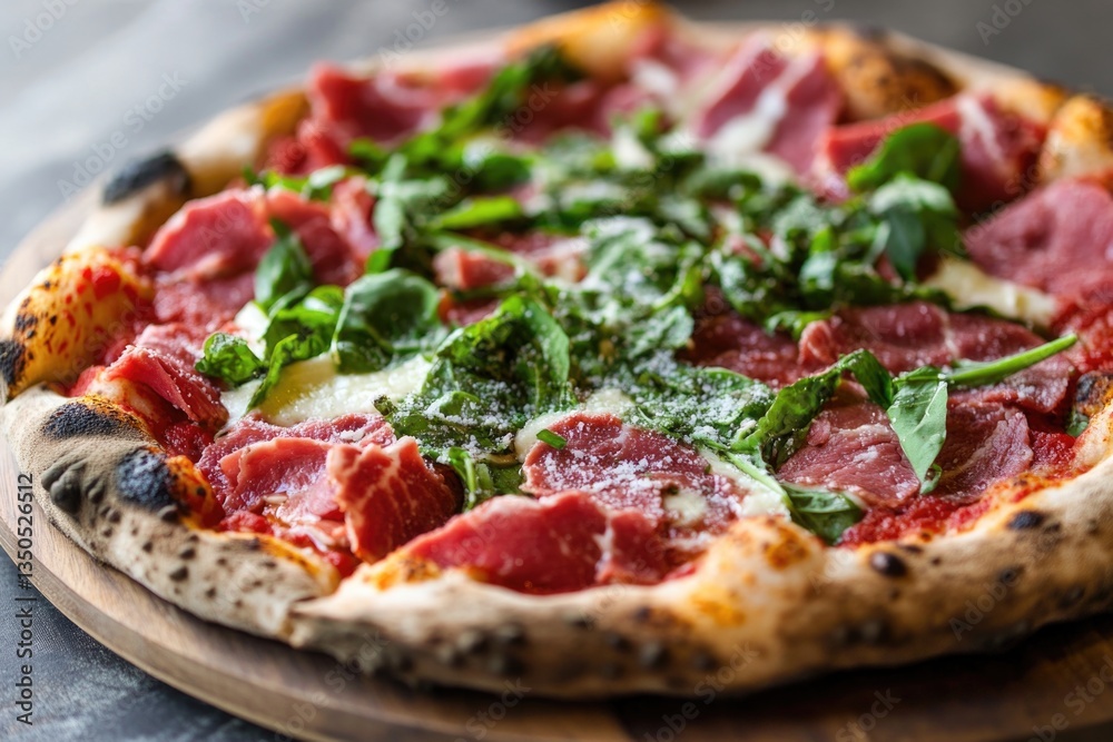 Neapolitan-style pizza topped with fresh, raw beef for a unique flavor experience. Neapolitan-style pizza topped with fresh, raw beef for a unique flavor experience.