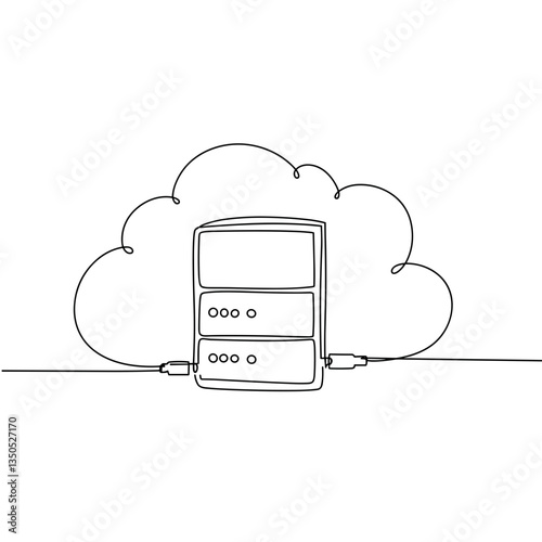 Cloud storage concept illustration with server and cloud outline  