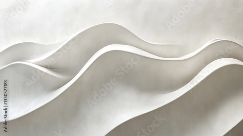 Abstract wavy white wall design showcasing smooth curves and shadows, creating a serene atmosphere